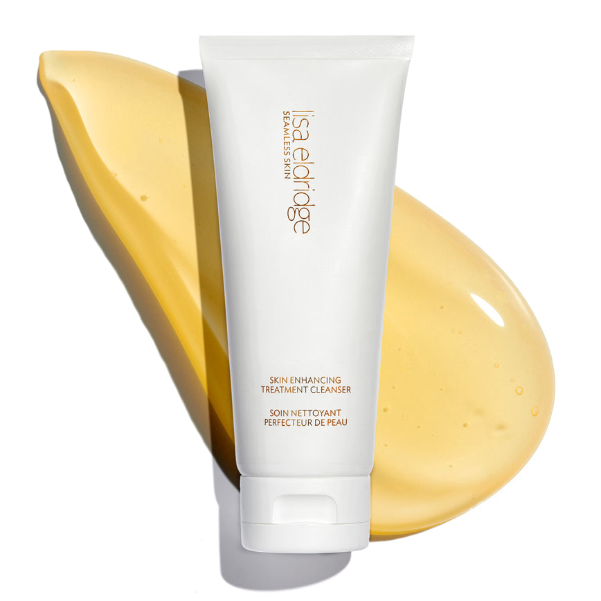 primary_meta_image 
Lisa Eldridge Skin Enhancing Treatment Cleanser white bottle with gold labeling of the product name and branding with a swatch of the cleanser in the background