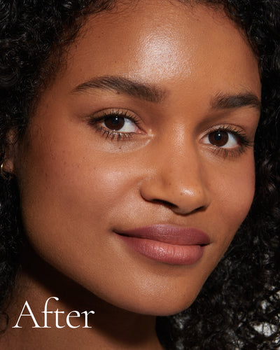 after1 block Close up portrait of model after application  of T13 with text stating 'After'