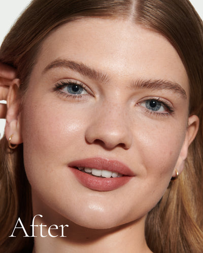 after2 block Close up portrait of model after application  of T6 with text stating 'After'